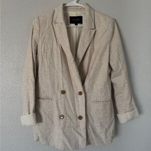 Banana Republic Neutral Linen-Blend Double-Breasted Blazer